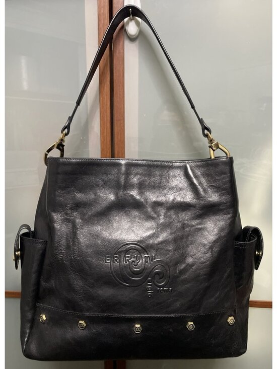 Sergio Cerruti Handbags - Sergio Cerruti Roma Vintage Large Black Leather Logo Shoulder Hobo Handbag Purse